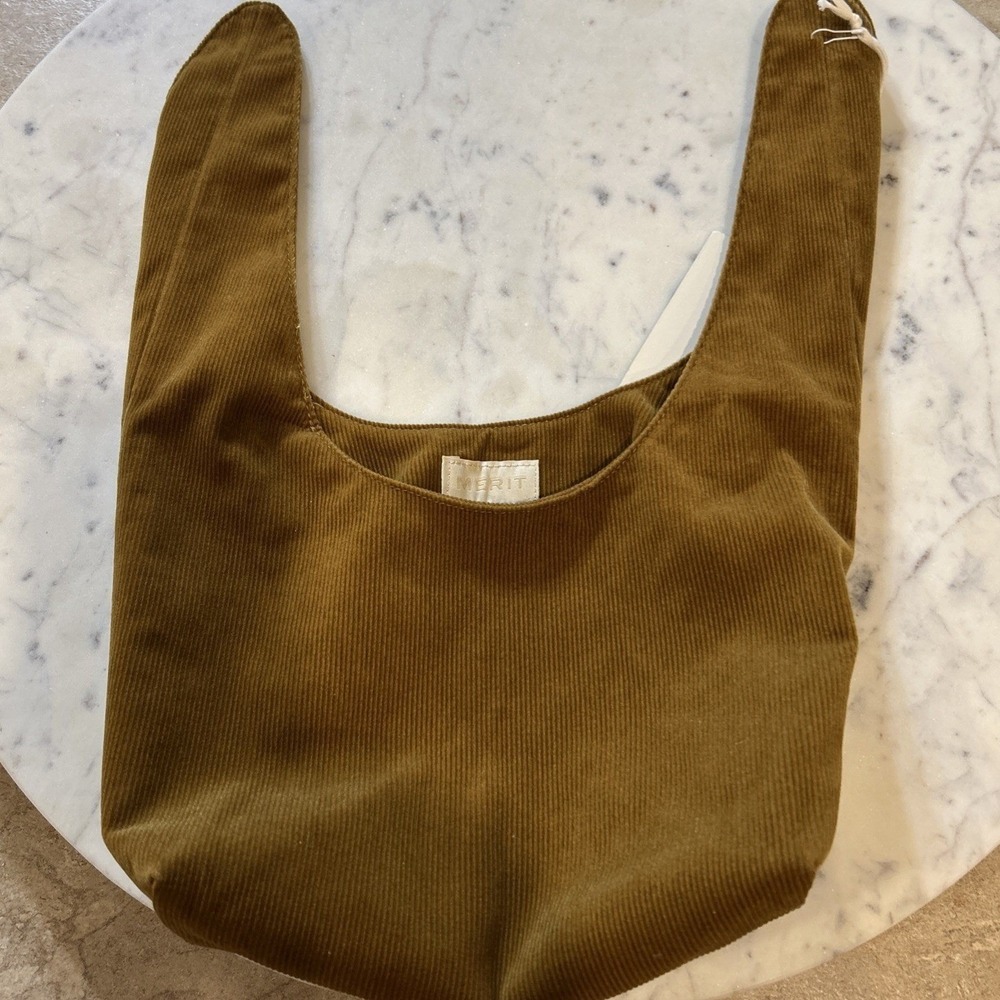 NWT Merit Beauty Signature‎ Makeup Bag Corduroy Tie Top Pouch Minimalist Purse